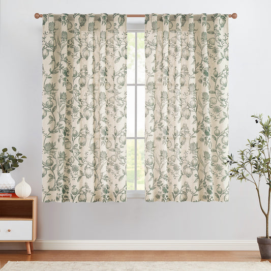 CURTAINKING Linen Curtains Floral Curtains for Living Room French Curtains Back Tab Light Filtering Toile Print Farmhouse Bedroom Curtains Window Curtain Set 2 Panels