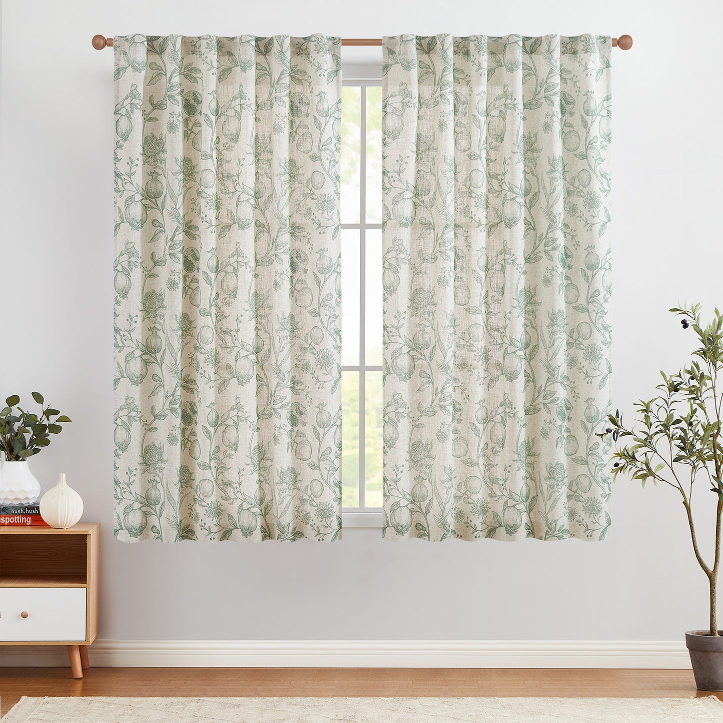 CURTAINKING Linen Curtains Floral Curtains for Living Room French Curtains Back Tab Light Filtering Toile Print Farmhouse Bedroom Curtains Window Curtain Set 2 Panels