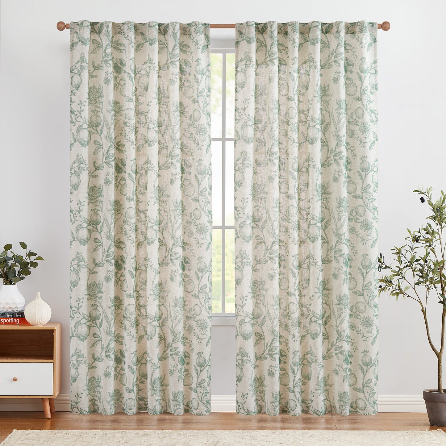 CURTAINKING Linen Curtains Floral Curtains for Living Room French Curtains Back Tab Light Filtering Toile Print Farmhouse Bedroom Curtains Window Curtain Set 2 Panels