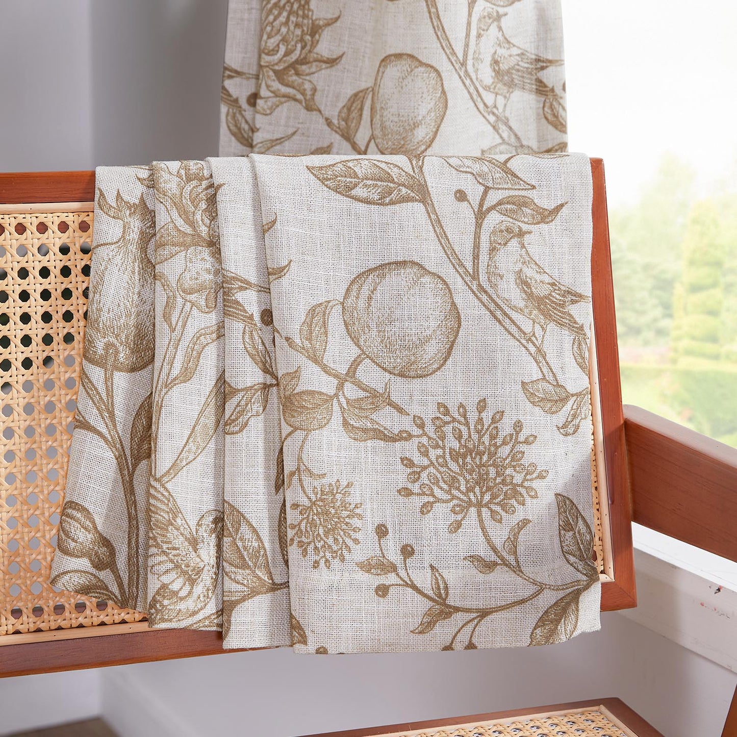 CURTAINKING Linen Curtains Floral Curtains for Living Room French Curtains Back Tab Light Filtering Toile Print Farmhouse Bedroom Curtains Window Curtain Set 2 Panels
