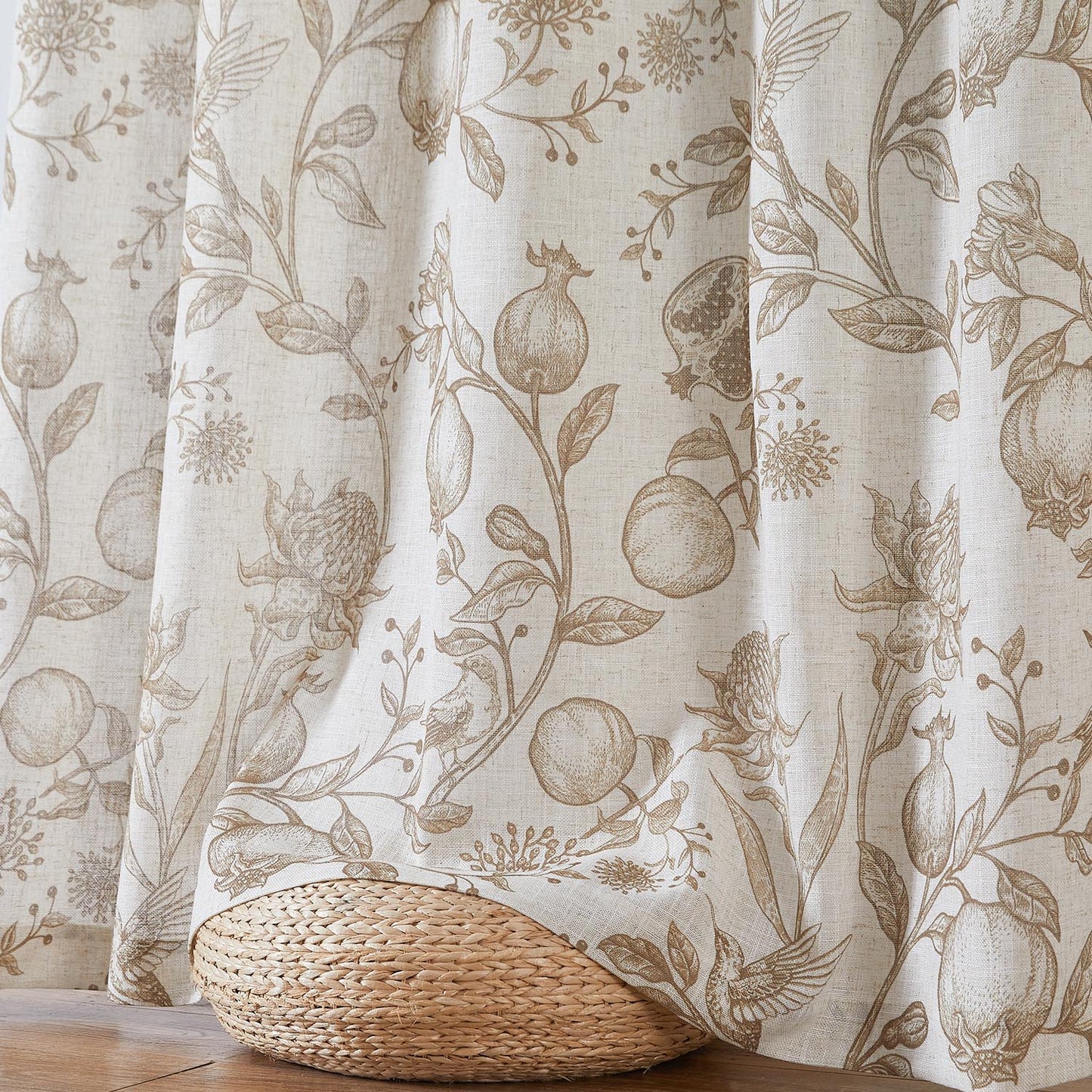CURTAINKING Linen Curtains Floral Curtains for Living Room French Curtains Back Tab Light Filtering Toile Print Farmhouse Bedroom Curtains Window Curtain Set 2 Panels