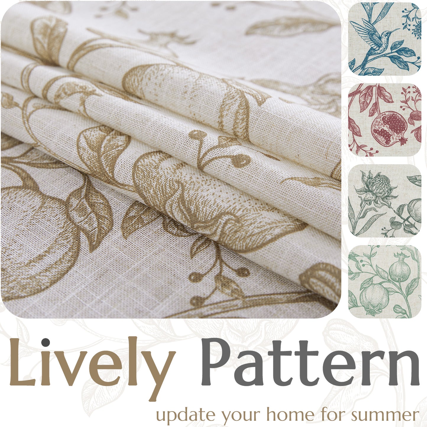 CURTAINKING Linen Curtains Floral Curtains for Living Room French Curtains Back Tab Light Filtering Toile Print Farmhouse Bedroom Curtains Window Curtain Set 2 Panels