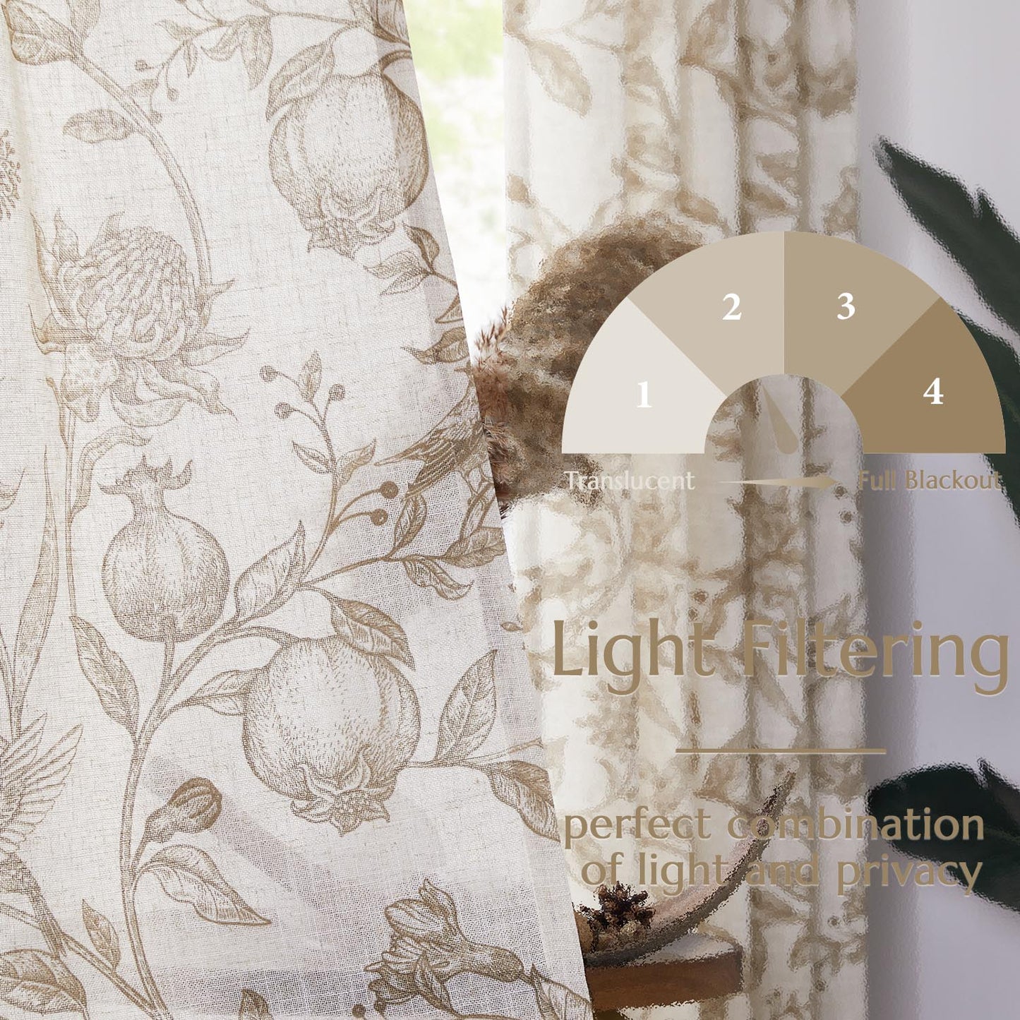 CURTAINKING Linen Curtains Floral Curtains for Living Room French Curtains Back Tab Light Filtering Toile Print Farmhouse Bedroom Curtains Window Curtain Set 2 Panels