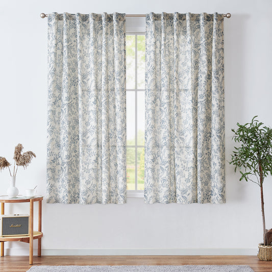 Curtainking Floral Curtains Linen Farmhouse Curtains for Living Room Country Curtains Back Tab Semi Sheer Curtains Light Filtering 2 Panels