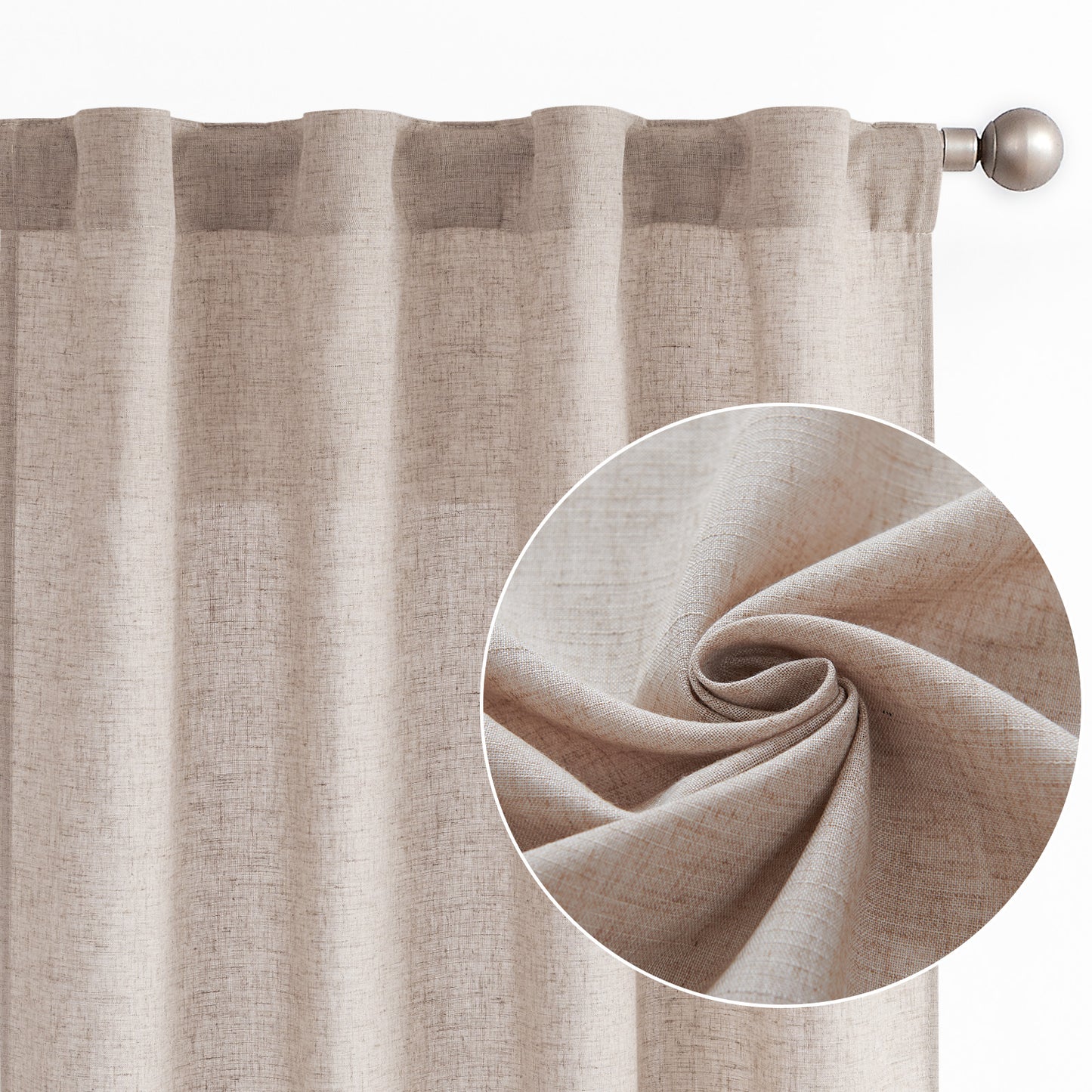 Curtainking Linen Curtains for Living Room Farmhouse Rod Pocket Back Tab Light Filtering Window Drapes for Bedroom Curtains Crude 2 Panels