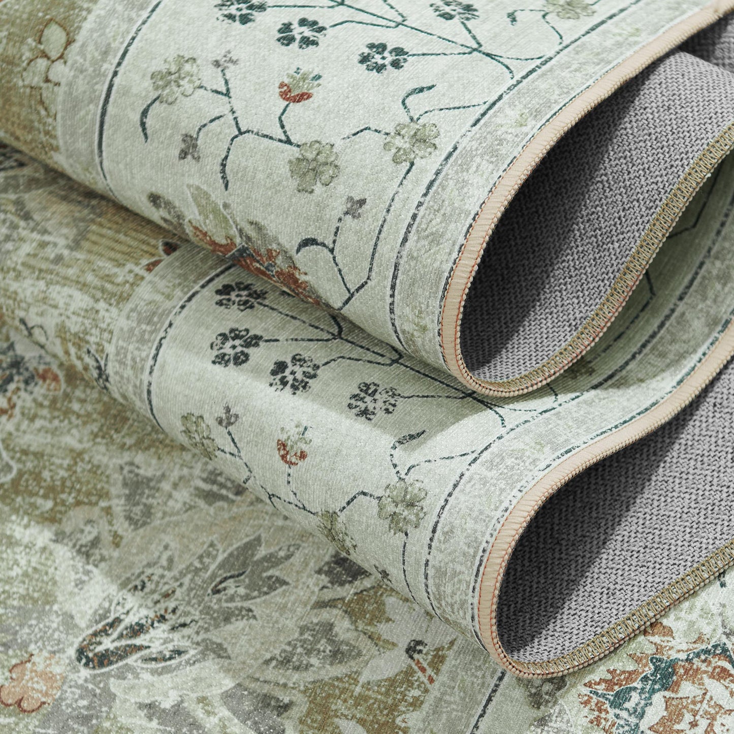 RUGKING Living Room Rug Floral Printed Taupe Indoor Accent Mat with Non-slip backing Retro Persian Rugs for Bedroom Dining Room