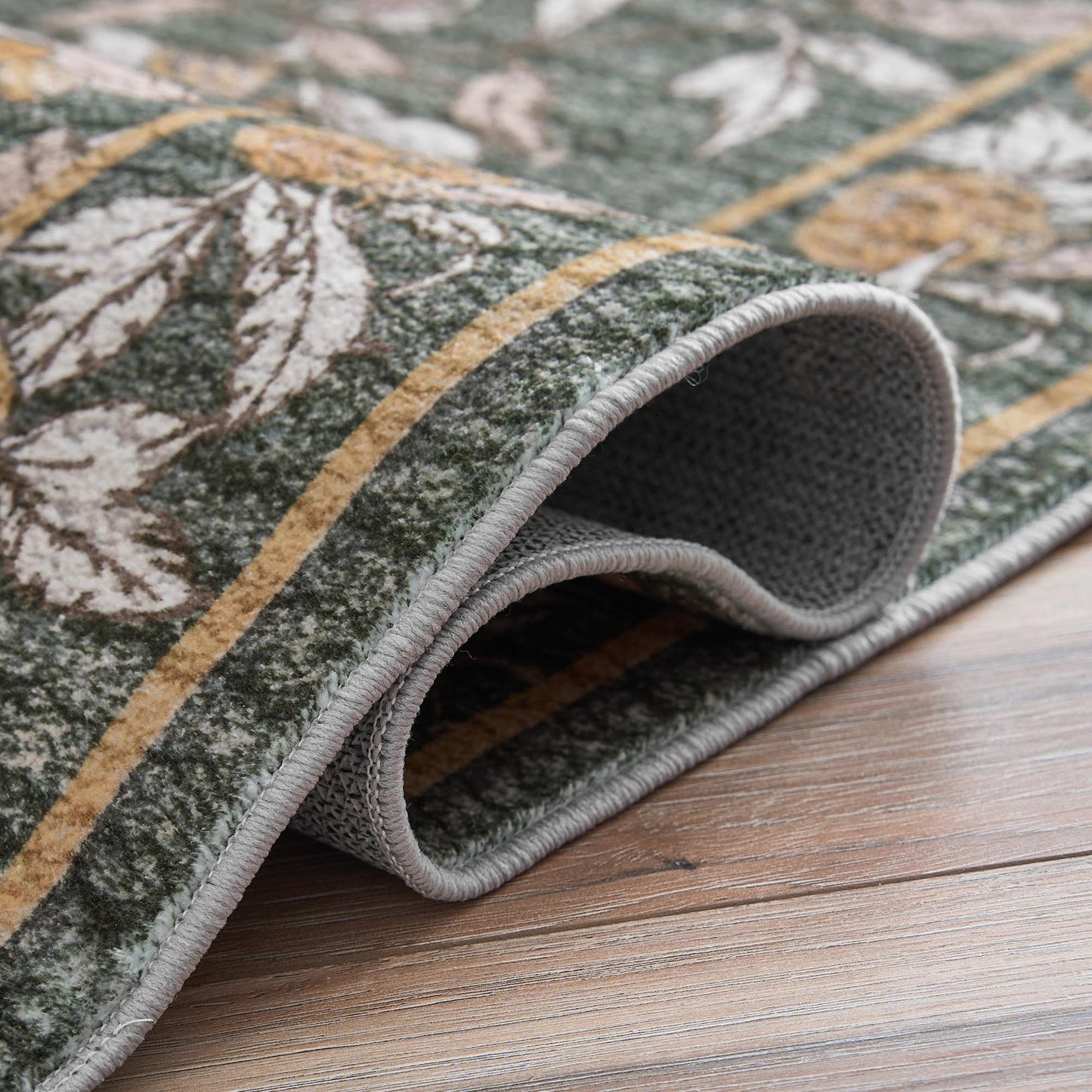 JINCHAN Vintage Rugs For Doormat Retro Oriental Rug Floral Print Mat Thin Traditional Carpet For Kitchen Bathroom Hallway Orange/Green