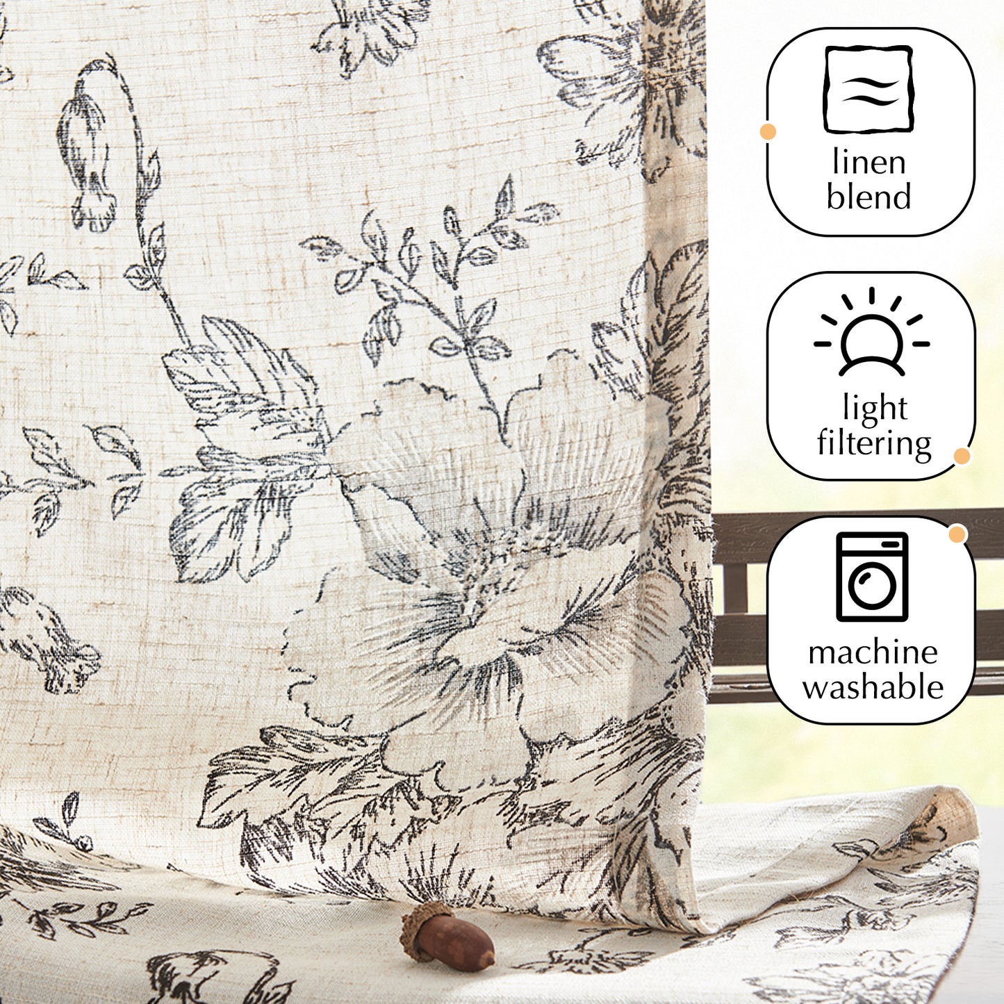Curtainking Linen Kitchen Curtains Floral Cafe Curtains Farmhouse Cafe Curtains for Living Room 2 Panels