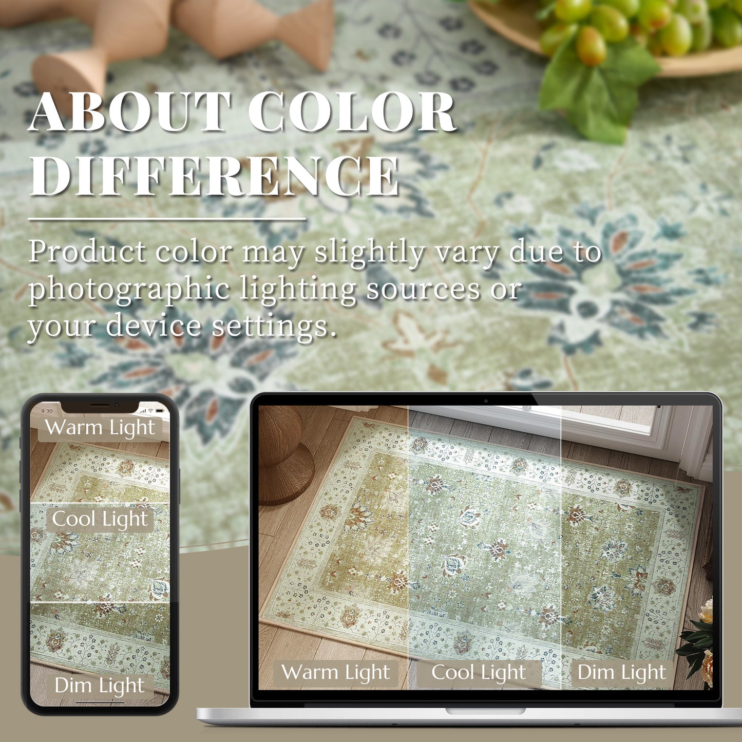 RUGKING Living Room Rug Floral Printed Taupe Indoor Accent Mat with Non-slip backing Retro Persian Rugs for Bedroom Dining Room