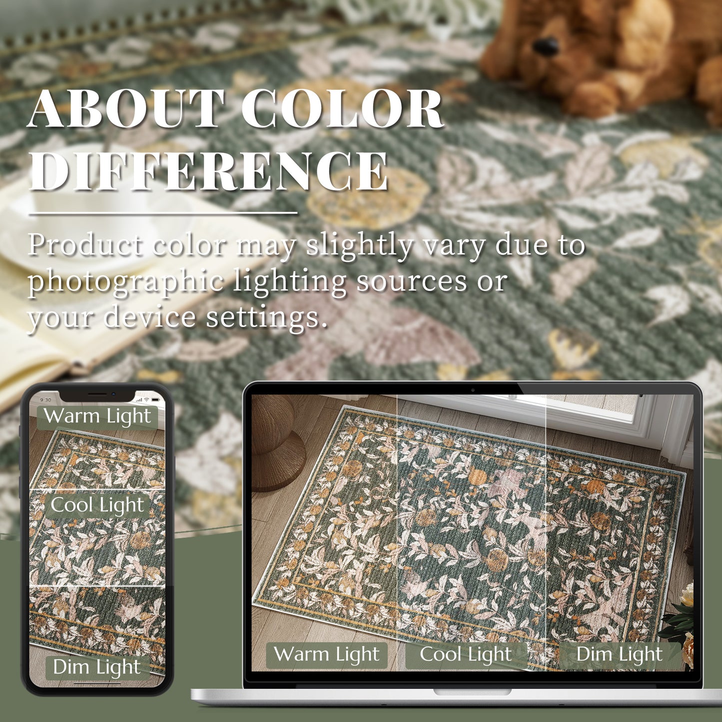 JINCHAN Vintage Rugs For Doormat Retro Oriental Rug Floral Print Mat Thin Traditional Carpet For Kitchen Bathroom Hallway Orange/Green