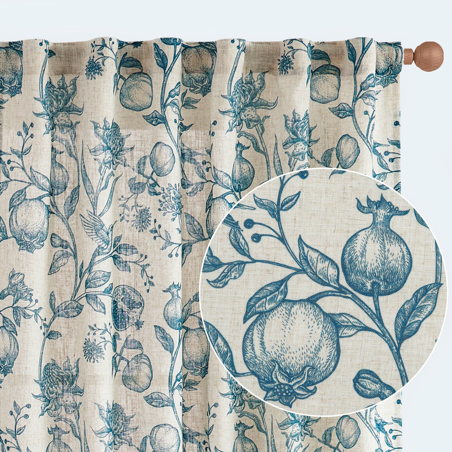 CURTAINKING Linen Curtains Floral Curtains for Living Room French Curtains Back Tab Light Filtering Toile Print Farmhouse Bedroom Curtains Window Curtain Set 2 Panels