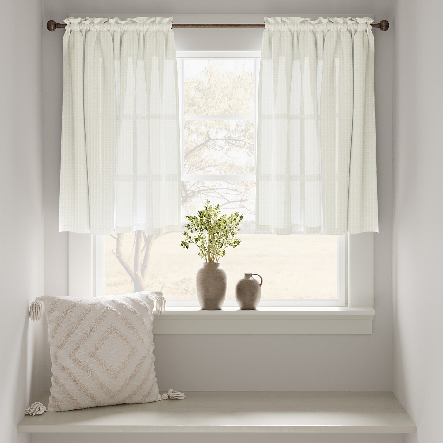 Curtainking Kitchen Curtains Waffle Textured Tier Curtains for Bathroom 2 Panels Rod Pocket Short Window Curtains