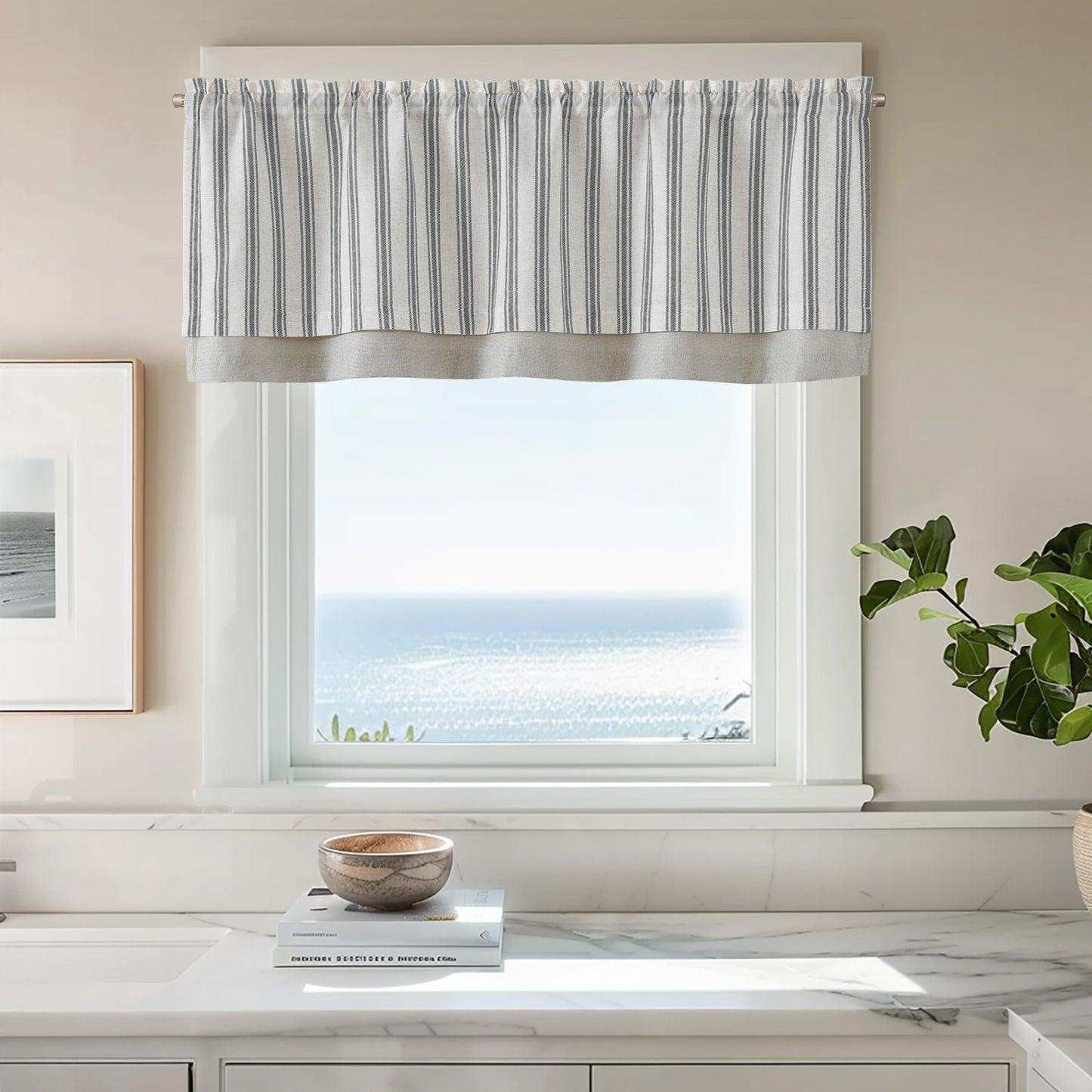 Curtainking Rod Pocket Linen Valance Curtain Double Layer Valance for Kitchen 1 Panel