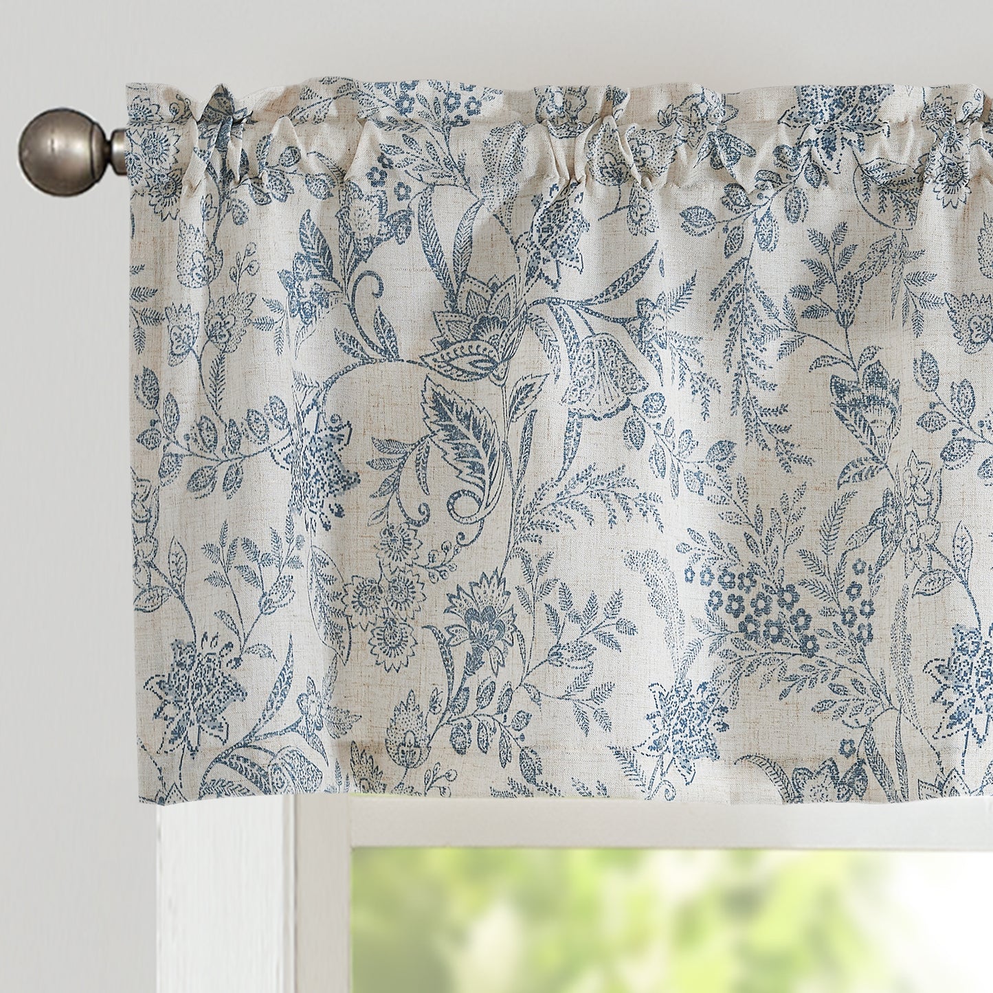 CURTAINKING Farmhouse Linen Valance Curtains for Kitchen Floral Rustic Rod Pocket Living Room Bedroom Small Window Valance 16 Inch