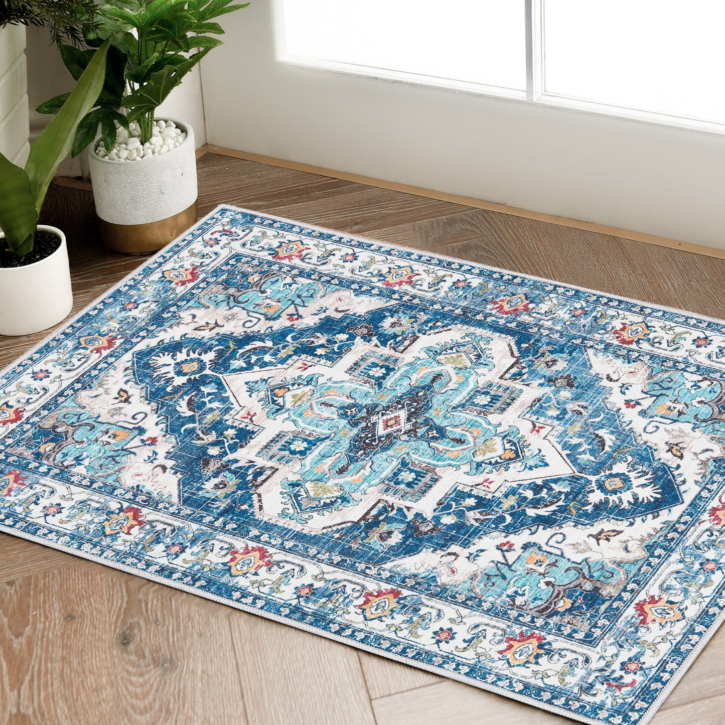 Jinchan Vintage Retro Persian Light Red Flodable Area Rug