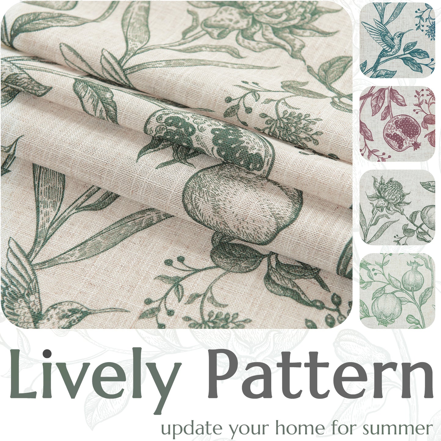 CURTAINKING Linen Curtains Floral Curtains for Living Room French Curtains Back Tab Light Filtering Toile Print Farmhouse Bedroom Curtains Window Curtain Set 2 Panels