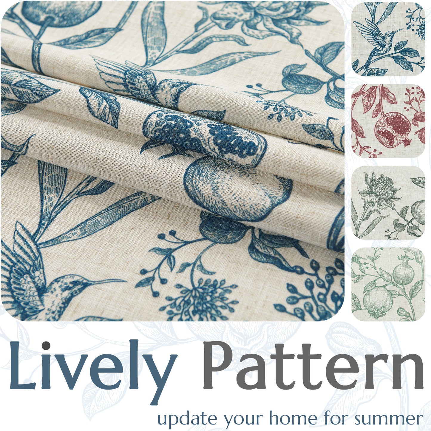 CURTAINKING Linen Curtains Floral Curtains for Living Room French Curtains Back Tab Light Filtering Toile Print Farmhouse Bedroom Curtains Window Curtain Set 2 Panels