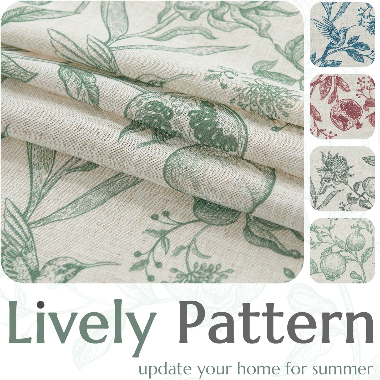 CURTAINKING Linen Curtains Floral Curtains for Living Room French Curtains Back Tab Light Filtering Toile Print Farmhouse Bedroom Curtains Window Curtain Set 2 Panels