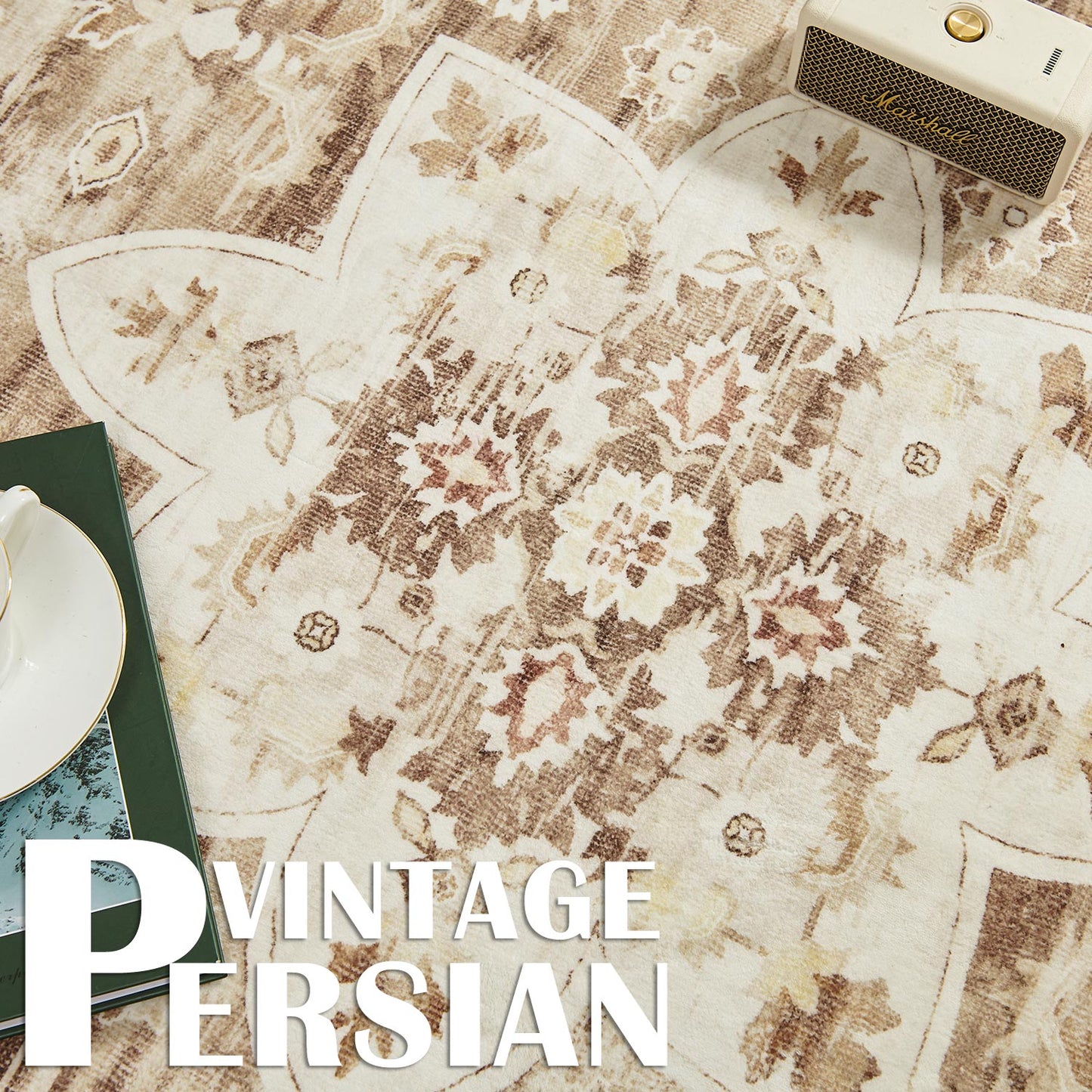 RUGROCKS Area Rug 5x7 Vintage Persian Rug Foldable Floral Print Accent Rug Retro IndoorNon Slip Carpet Kitchen Living Room Bedroom
