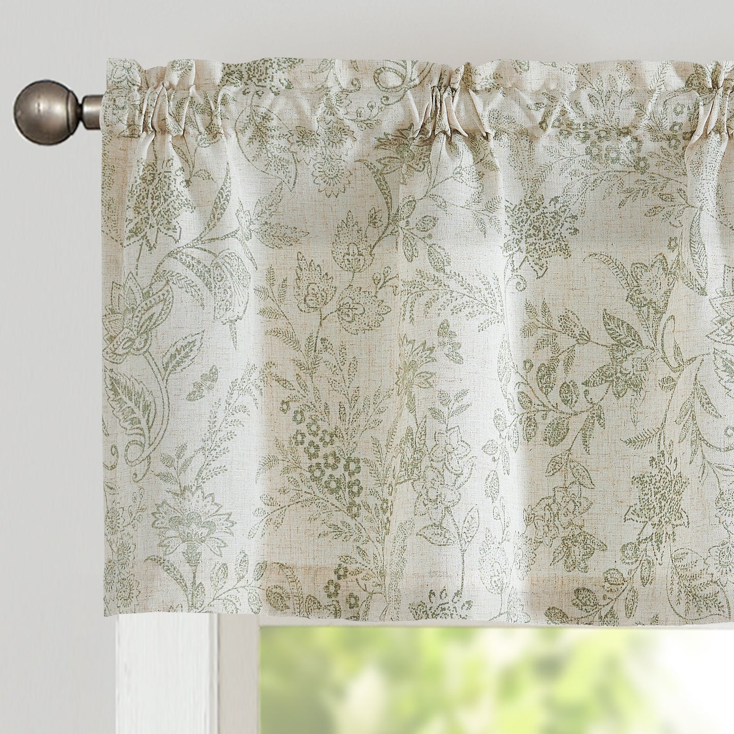 CURTAINKING Farmhouse Linen Valance Curtains for Kitchen Floral Rustic Rod Pocket Living Room Bedroom Small Window Valance 16 Inch