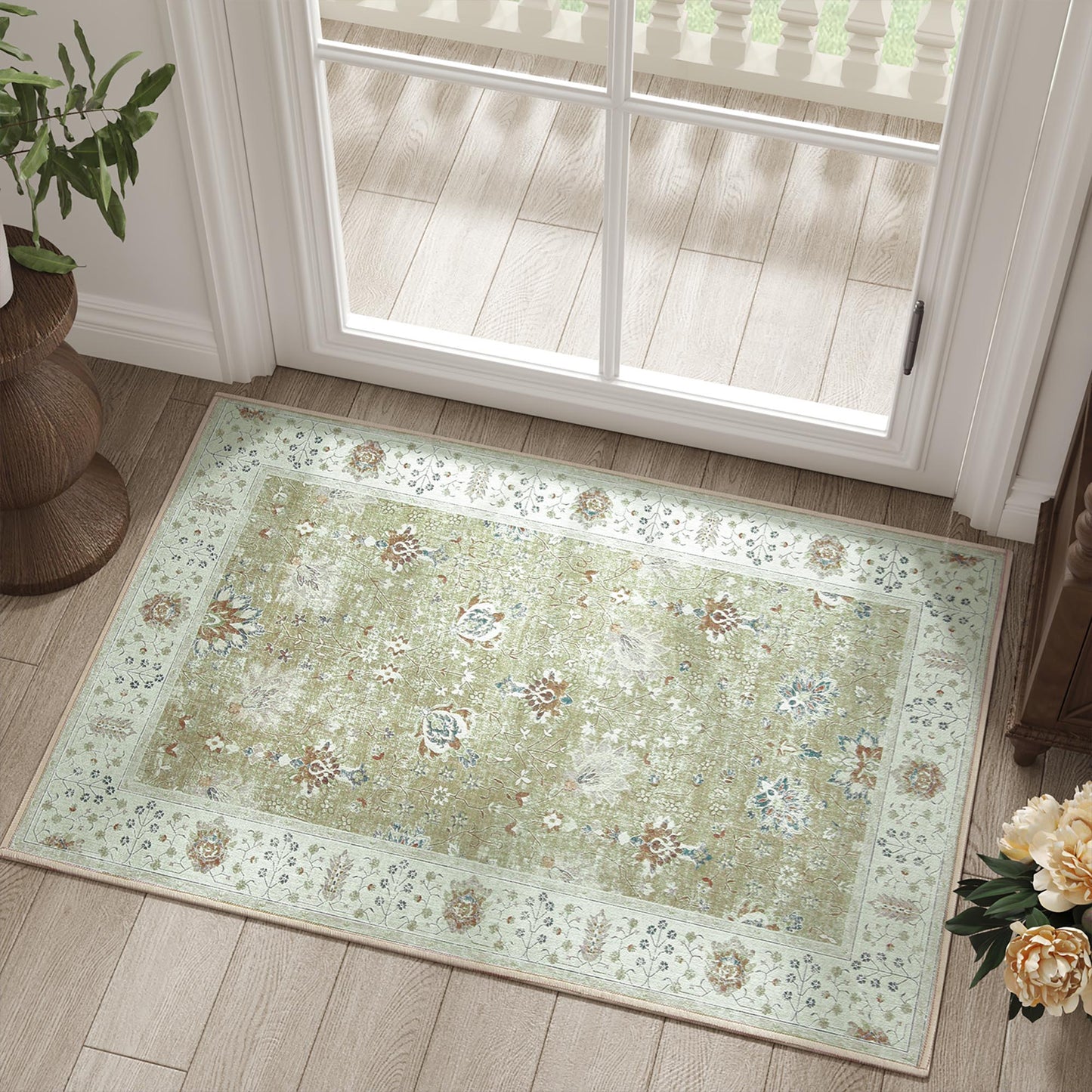 RUGKING Living Room Rug Floral Printed Taupe Indoor Accent Mat with Non-slip backing Retro Persian Rugs for Bedroom Dining Room