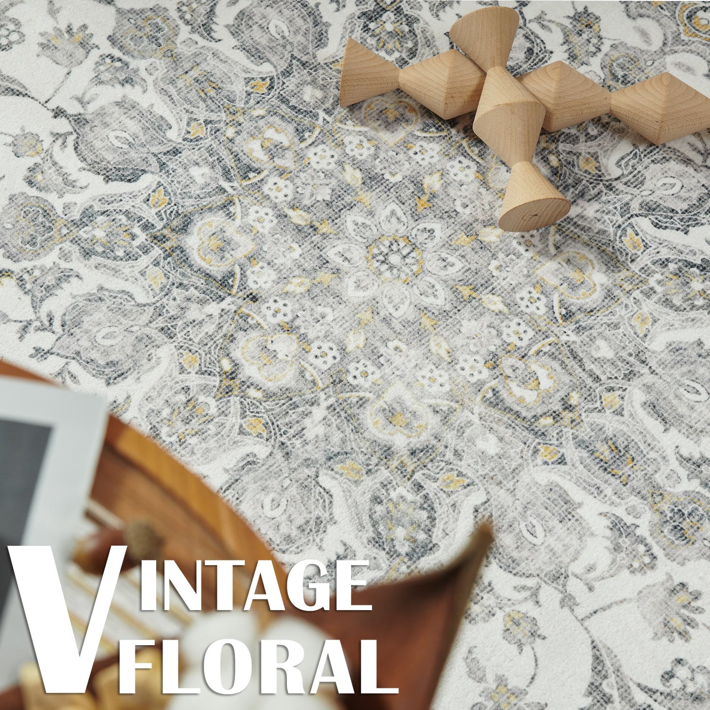 RUGROCKS Area Rug 5x7 Floral Print Vintage Persian Rug Foldable Floral Print Accent Rug Retro Indoor Non Slip Carpet Kitchen Living Room Bedroom