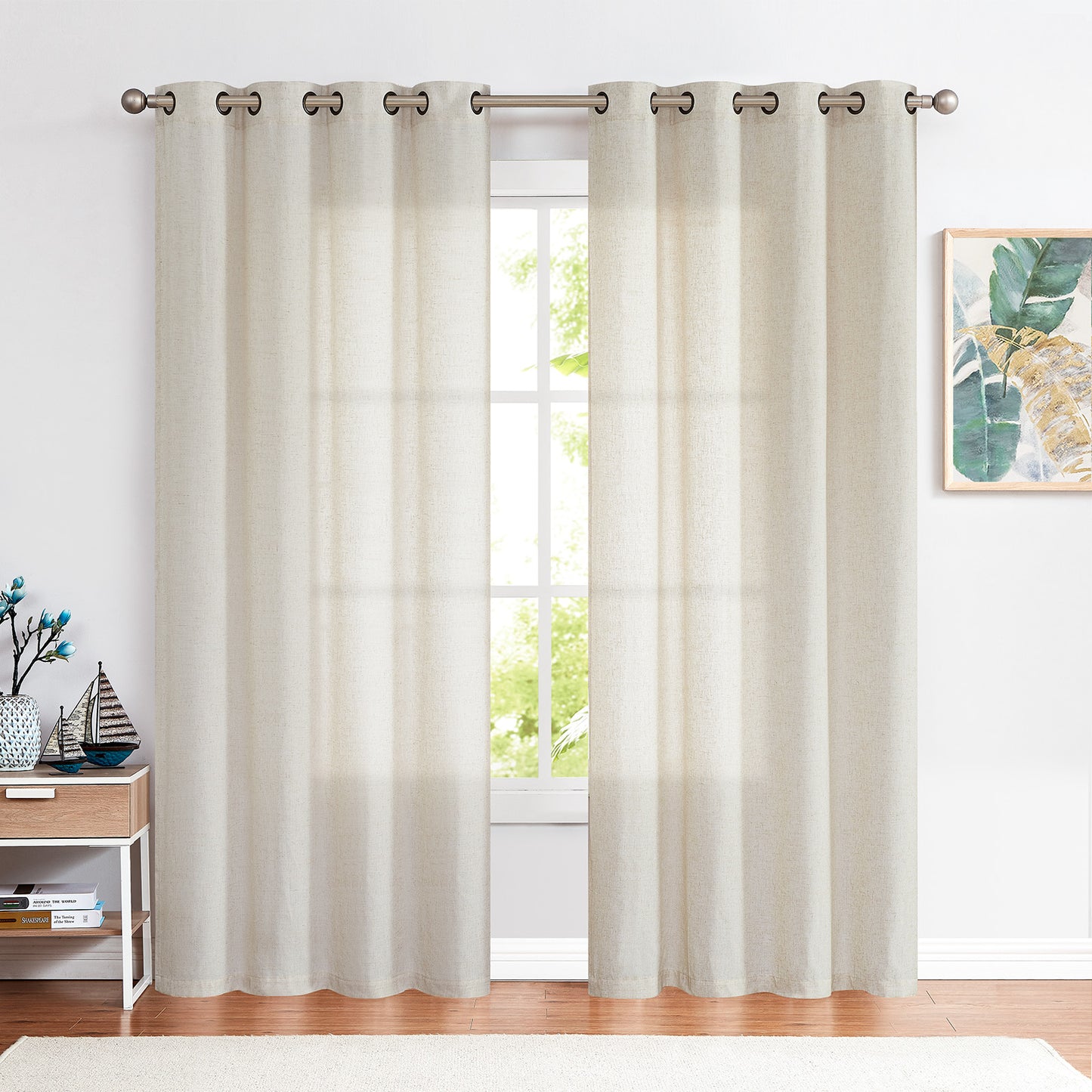 POLYESTER CRUTAIN Linen Blend Curtains Farmhouse Curtains for Living Room W50XL84