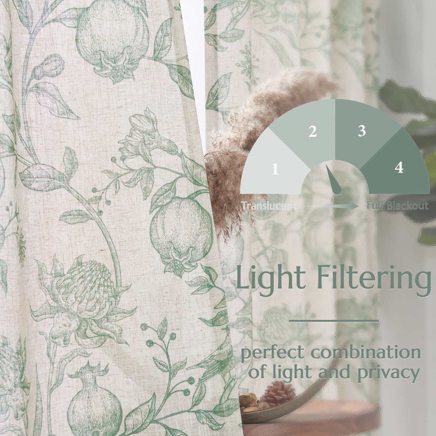 CURTAINKING Linen Curtains Floral Curtains for Living Room French Curtains Back Tab Light Filtering Toile Print Farmhouse Bedroom Curtains Window Curtain Set 2 Panels