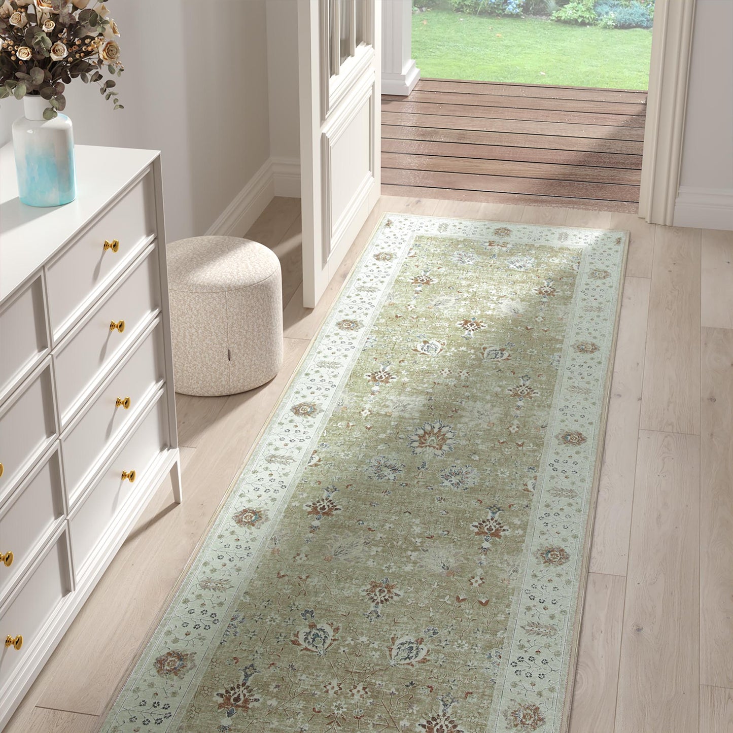 RUGKING Living Room Rug Floral Printed Taupe Indoor Accent Mat with Non-slip backing Retro Persian Rugs for Bedroom Dining Room