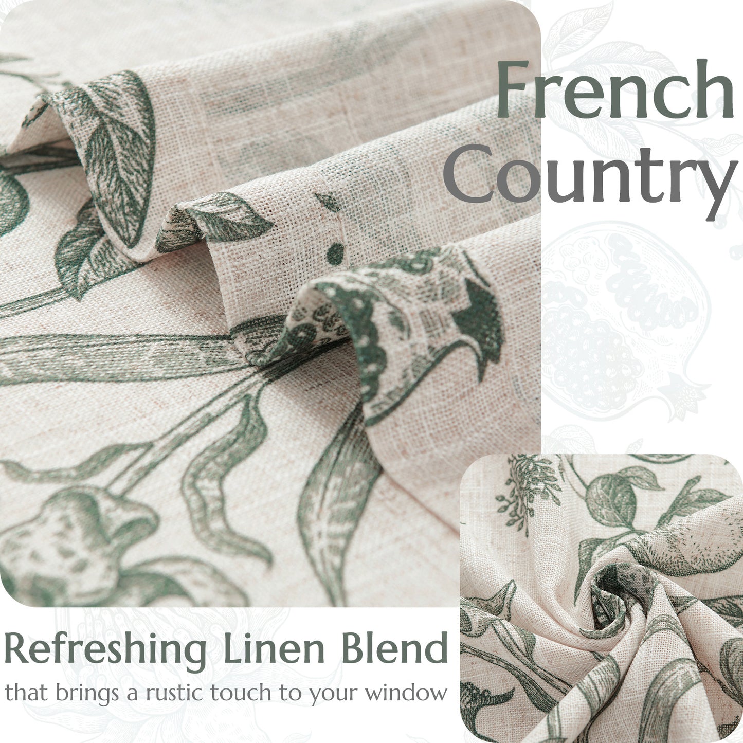 CURTAINKING Linen Curtains Floral Curtains for Living Room French Curtains Back Tab Light Filtering Toile Print Farmhouse Bedroom Curtains Window Curtain Set 2 Panels