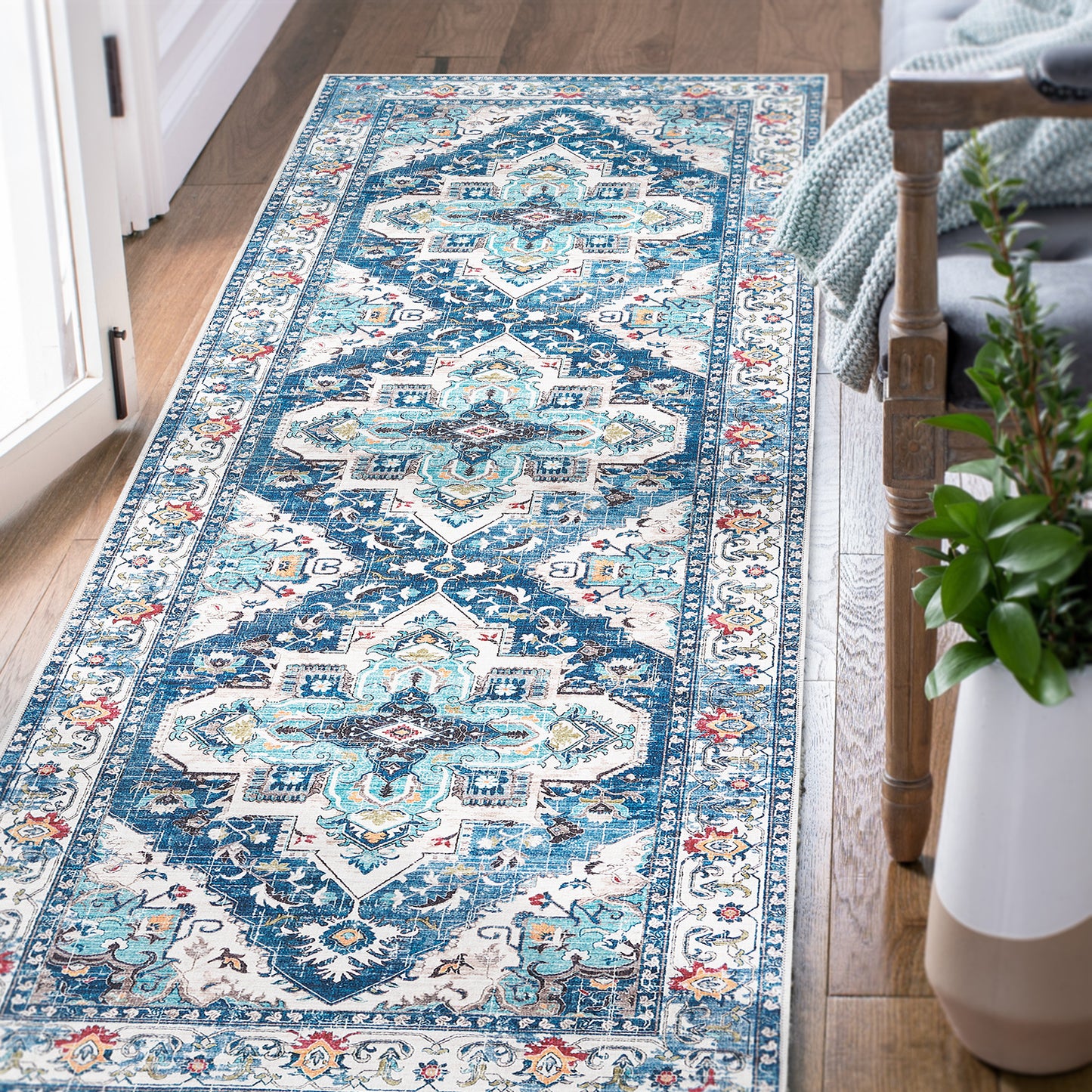 Jinchan Vintage Retro Persian Light Red Flodable Area Rug