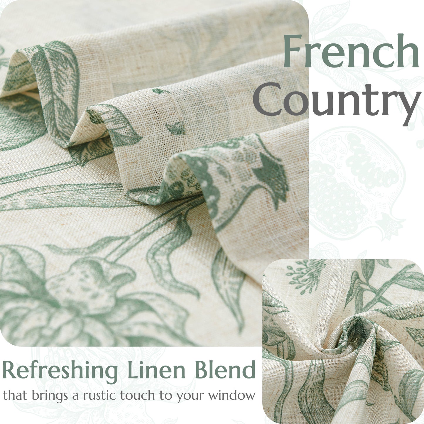 CURTAINKING Linen Curtains Floral Curtains for Living Room French Curtains Back Tab Light Filtering Toile Print Farmhouse Bedroom Curtains Window Curtain Set 2 Panels