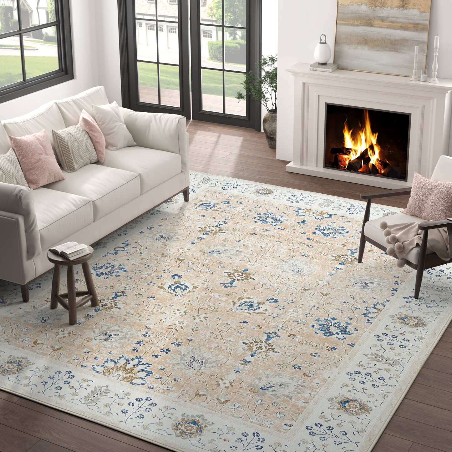 RUGKING Living Room Rug Floral Printed Pink Indoor Accent Mat with Non-slip backing Retro Persian Rugs for Bedroom Dining Room