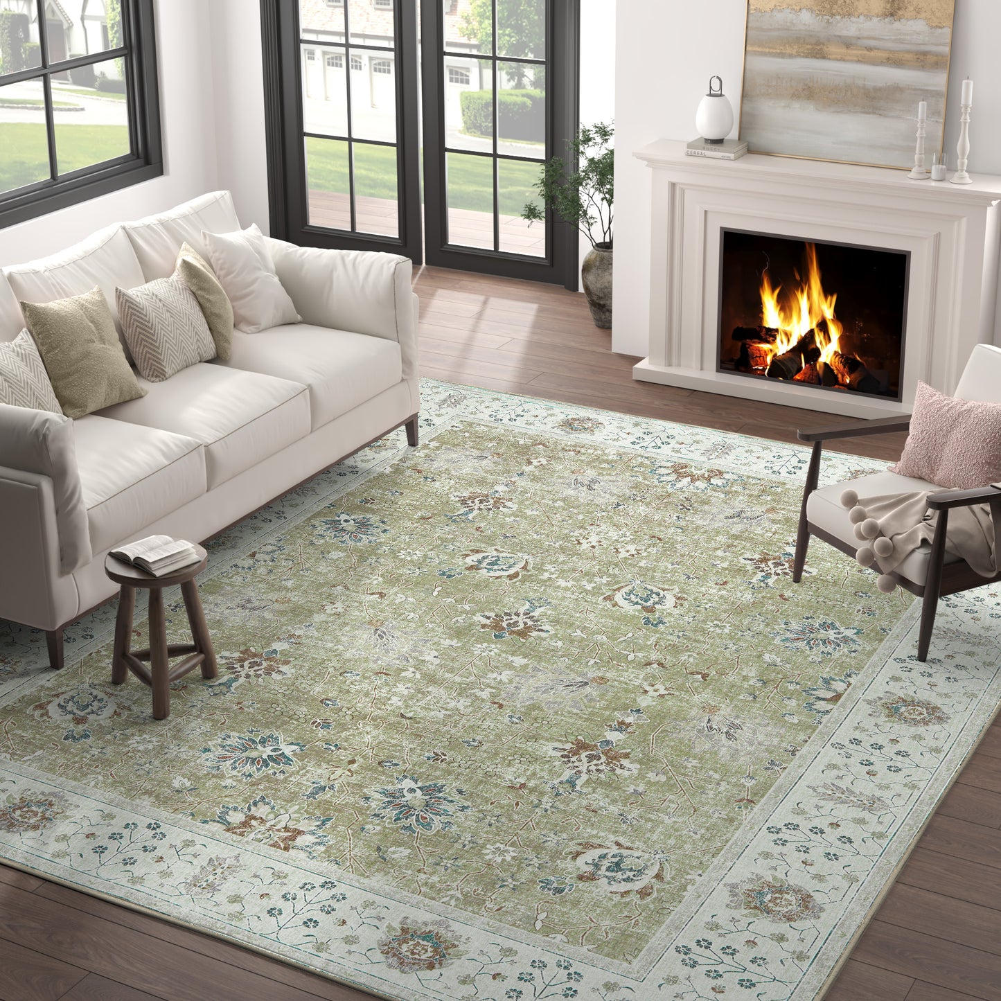 RUGKING Living Room Rug Floral Printed Taupe Indoor Accent Mat with Non-slip backing Retro Persian Rugs for Bedroom Dining Room