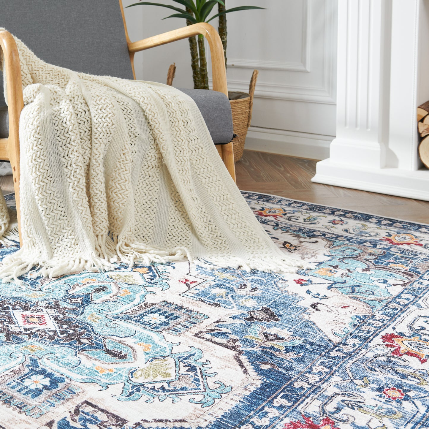 Jinchan Vintage Retro Persian Light Red Flodable Area Rug