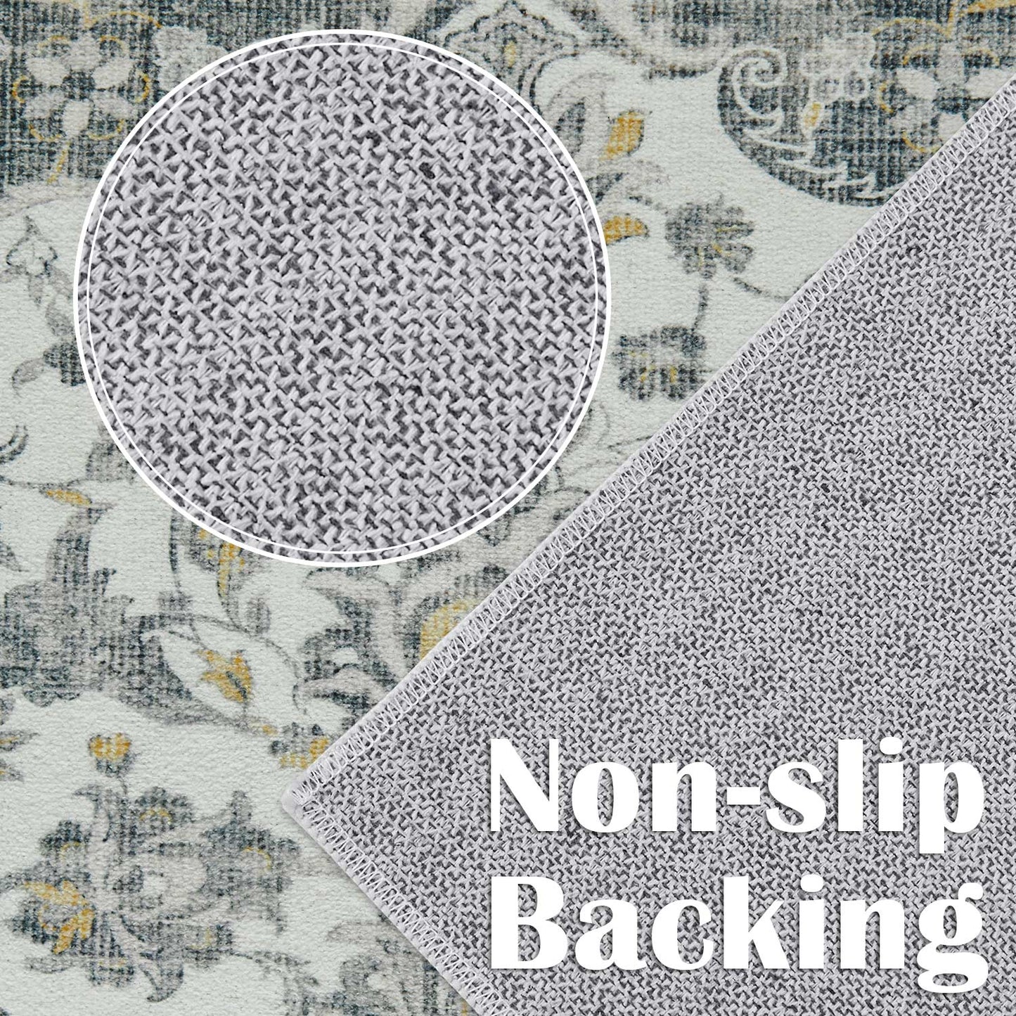 RUGROCKS Area Rug 5x7 Floral Print Vintage Persian Rug Foldable Floral Print Accent Rug Retro Indoor Non Slip Carpet Kitchen Living Room Bedroom