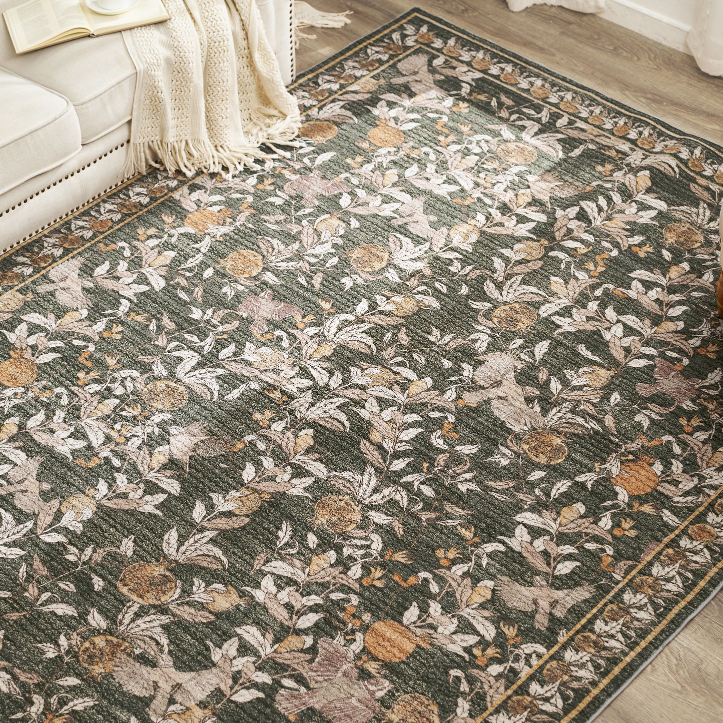 JINCHAN Vintage Rugs For Doormat Retro Oriental Rug Floral Print Mat Thin Traditional Carpet For Kitchen Bathroom Hallway Orange/Green