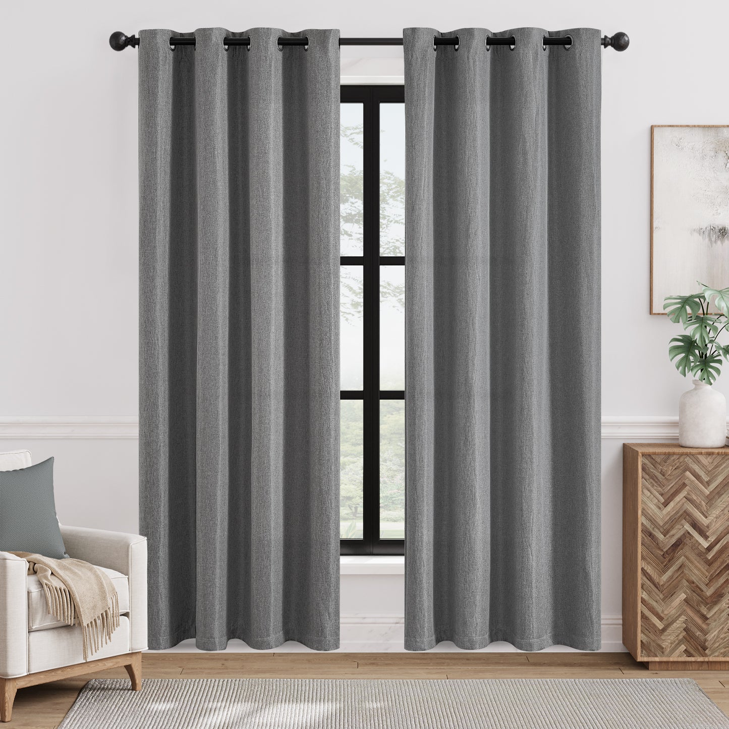 CURTAINKING Linen Texture Curtains Drapes Bedroom Living Room Thermal Insulated Window Treatment Grommet Top 2 Panels