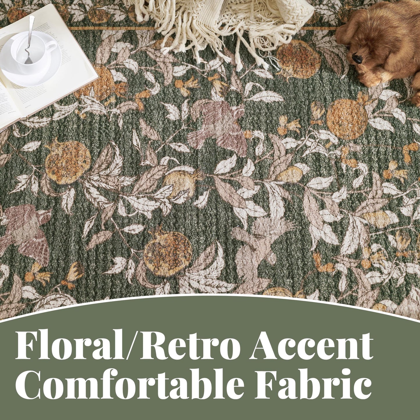 JINCHAN Vintage Rugs For Doormat Retro Oriental Rug Floral Print Mat Thin Traditional Carpet For Kitchen Bathroom Hallway Orange/Green