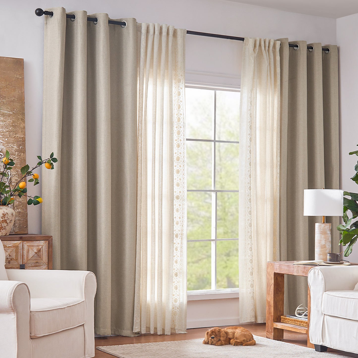 CURTAINKING Linen Texture Curtains Drapes Bedroom Living Room Thermal Insulated Window Treatment Grommet Top 2 Panels