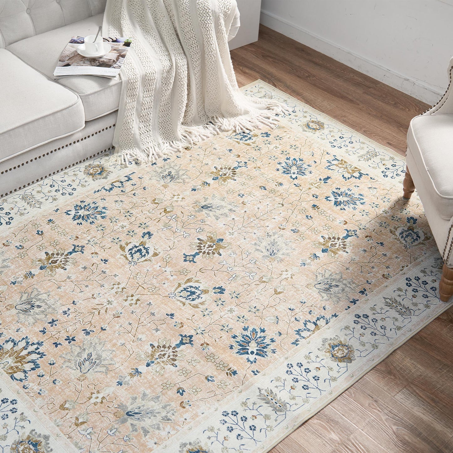 RUGKING Living Room Rug Floral Printed Pink Indoor Accent Mat with Non-slip backing Retro Persian Rugs for Bedroom Dining Room