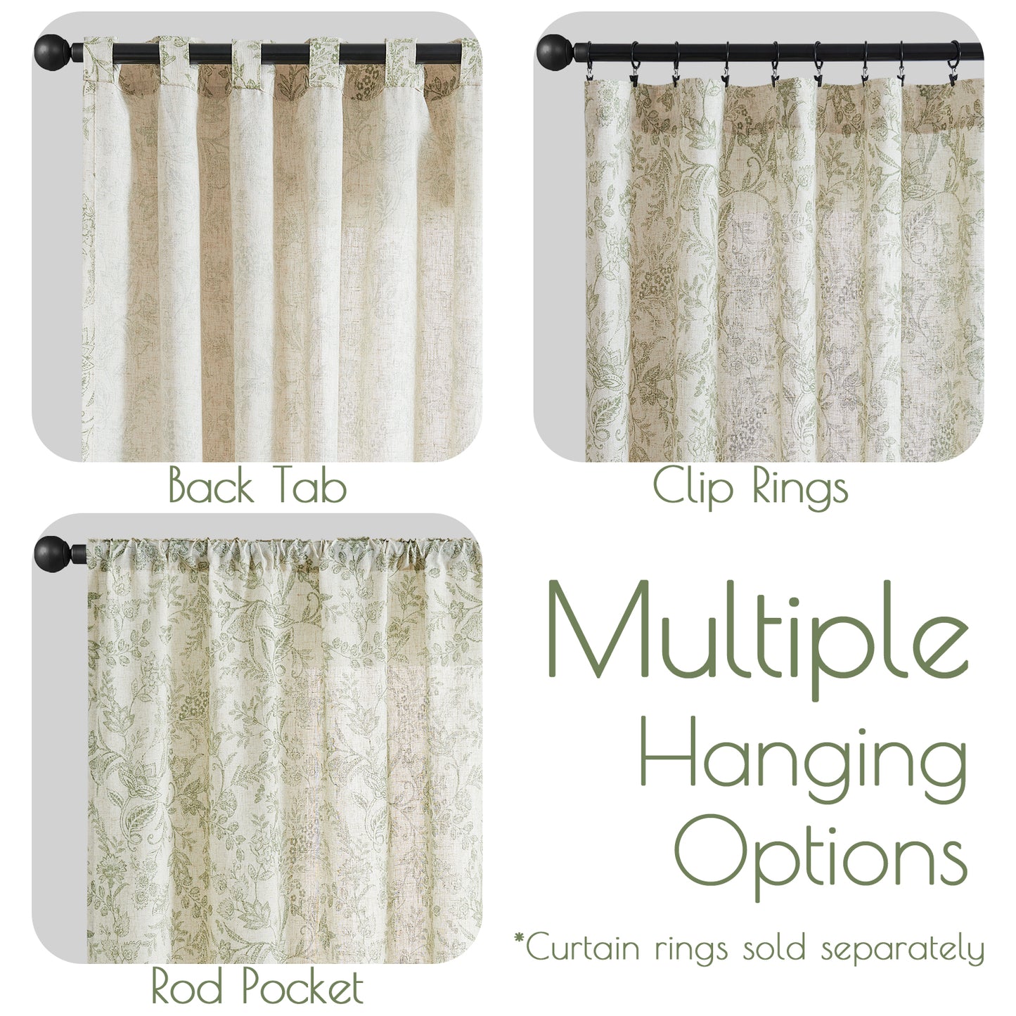 Curtainking Floral Curtains Linen Farmhouse Curtains for Living Room Country Curtains Back Tab Semi Sheer Curtains Light Filtering 2 Panels