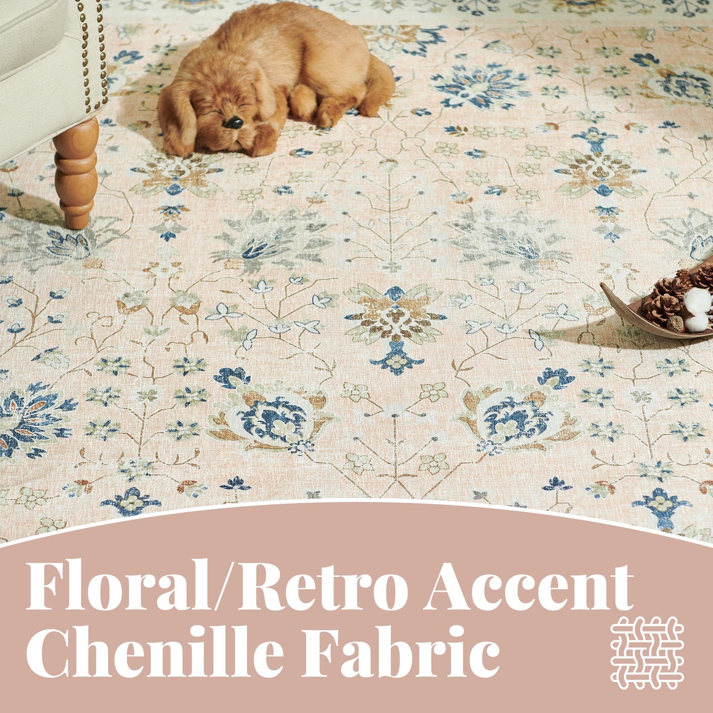 RUGKING Living Room Rug Floral Printed Pink Indoor Accent Mat with Non-slip backing Retro Persian Rugs for Bedroom Dining Room