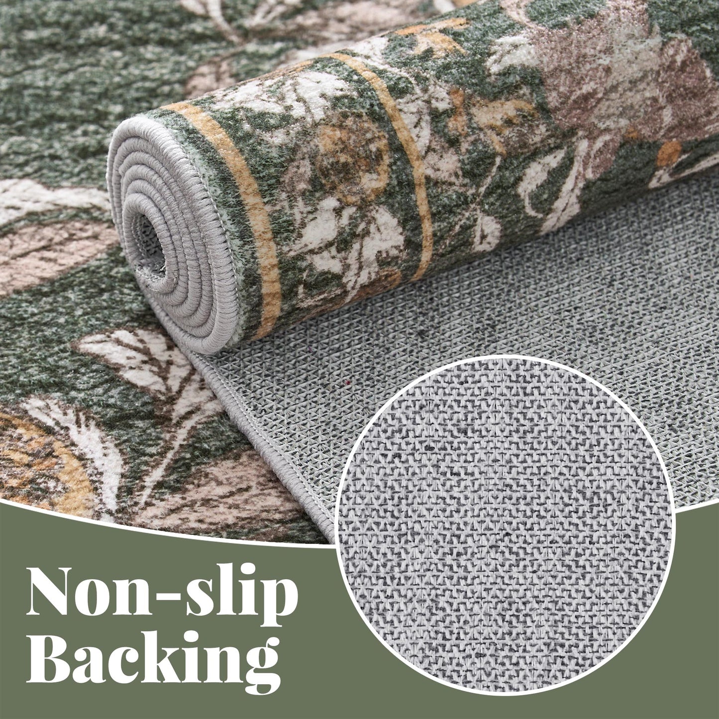JINCHAN Vintage Rugs For Doormat Retro Oriental Rug Floral Print Mat Thin Traditional Carpet For Kitchen Bathroom Hallway Orange/Green