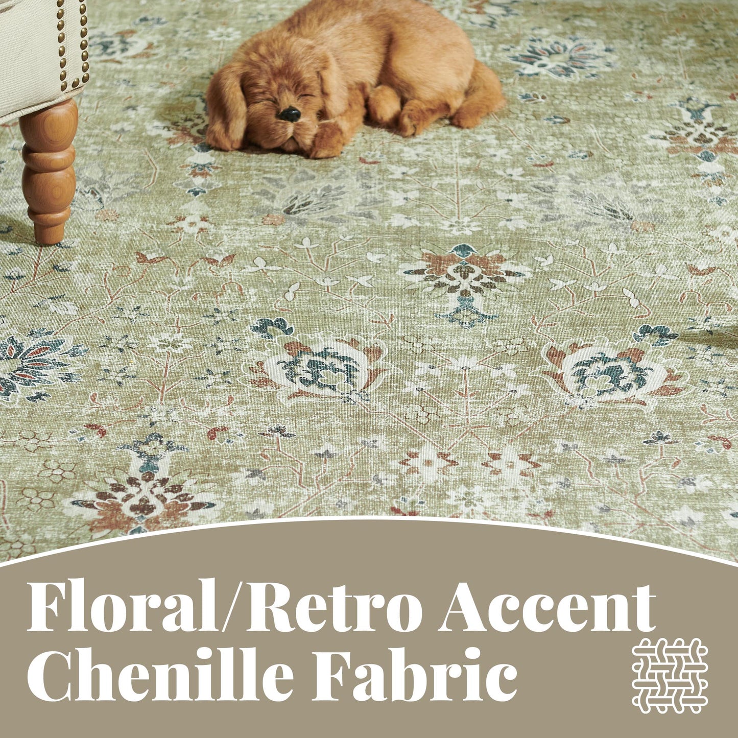 RUGKING Living Room Rug Floral Printed Taupe Indoor Accent Mat with Non-slip backing Retro Persian Rugs for Bedroom Dining Room