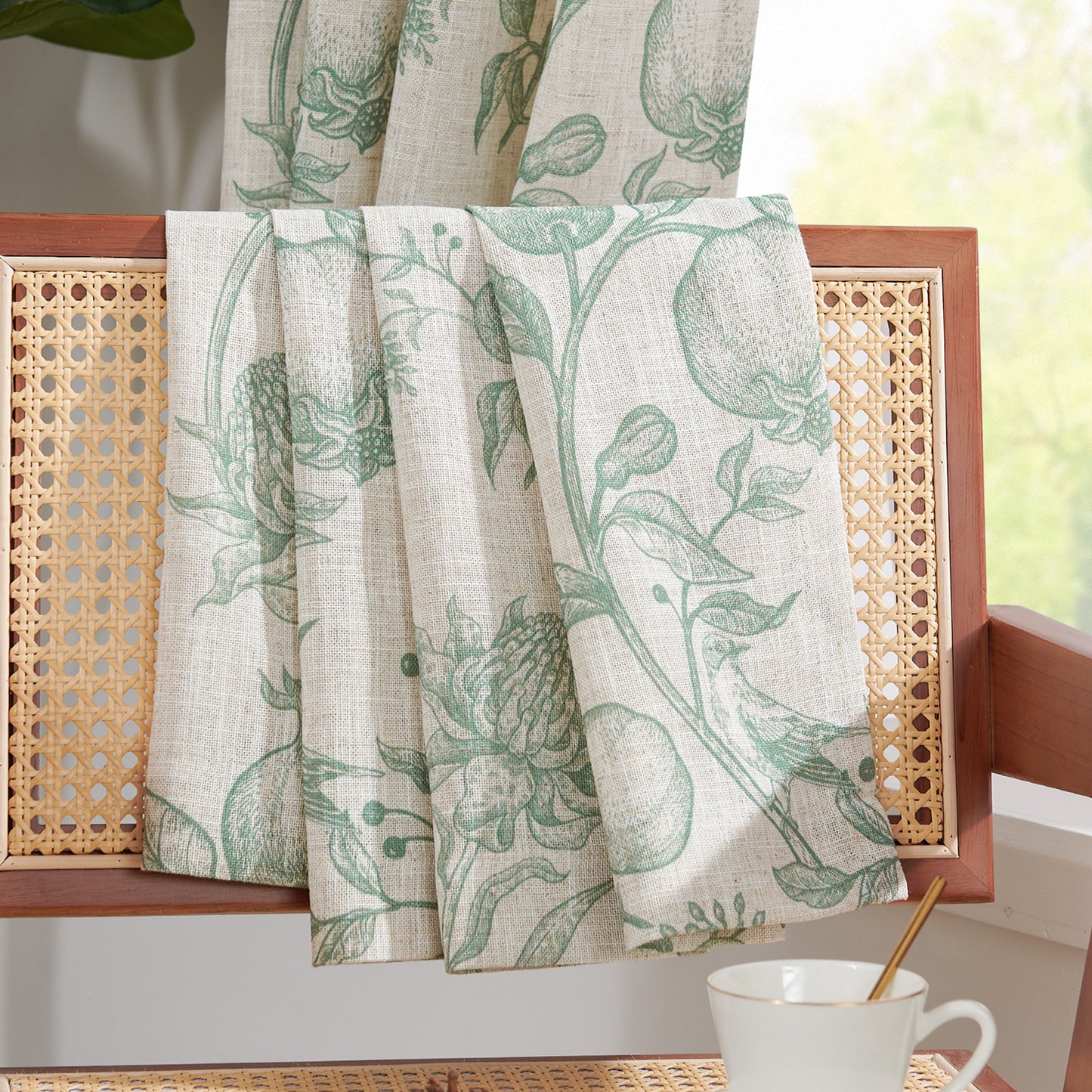 CURTAINKING Linen Curtains Floral Curtains for Living Room French Curtains Back Tab Light Filtering Toile Print Farmhouse Bedroom Curtains Window Curtain Set 2 Panels