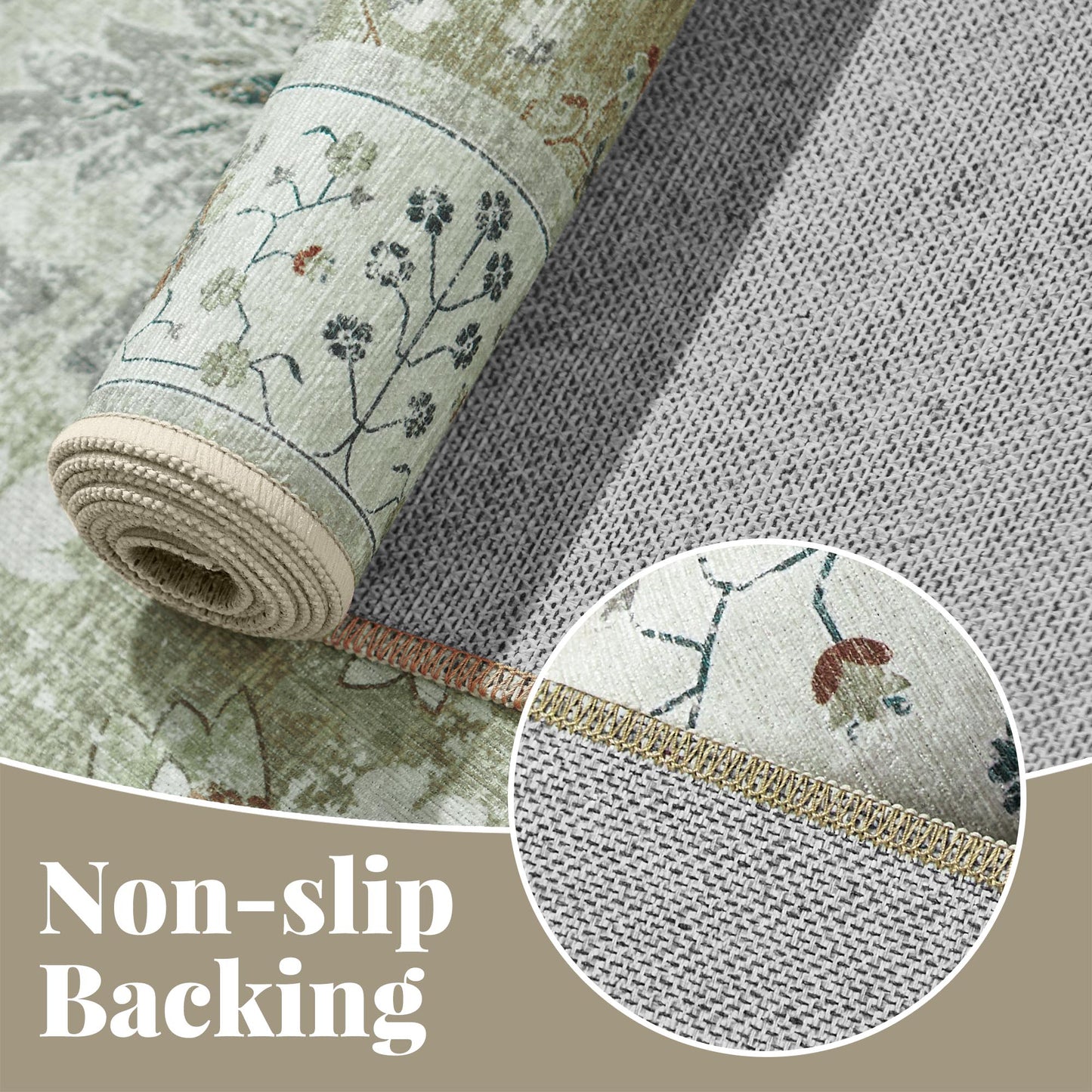 RUGKING Living Room Rug Floral Printed Taupe Indoor Accent Mat with Non-slip backing Retro Persian Rugs for Bedroom Dining Room