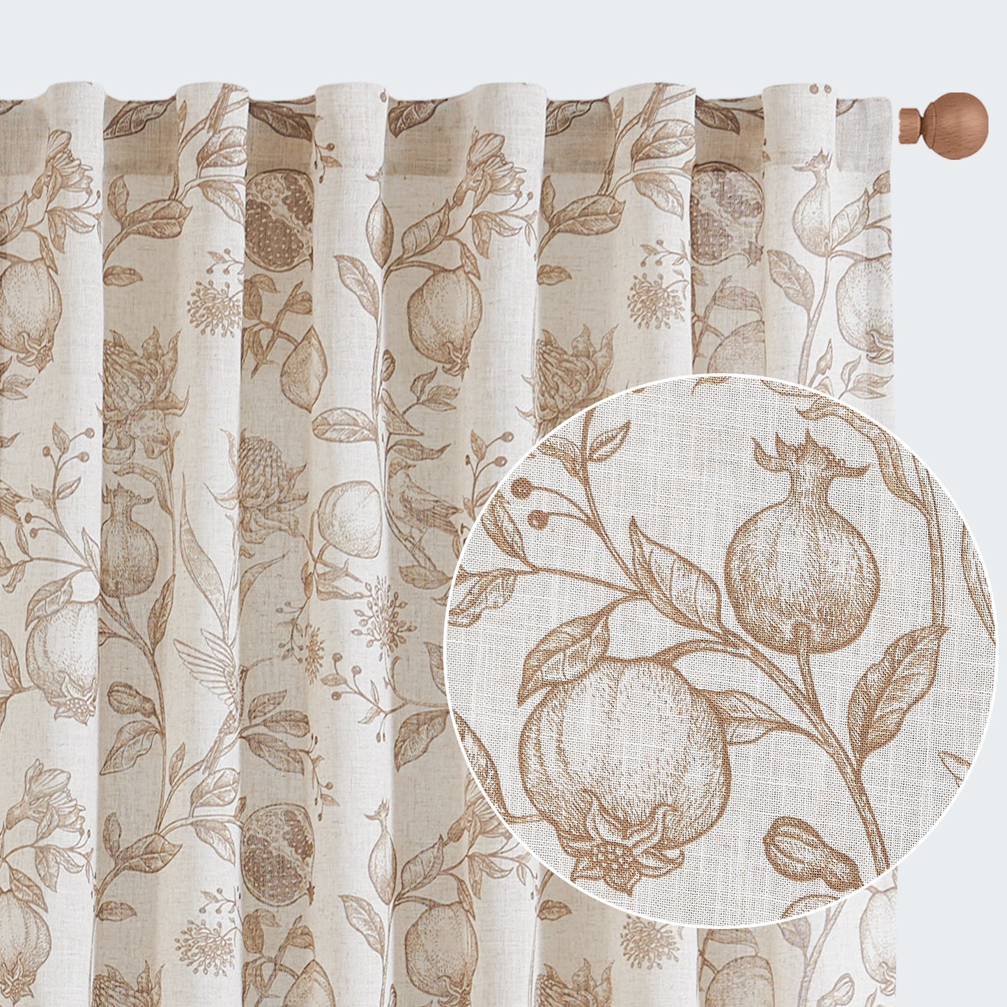 CURTAINKING Linen Curtains Floral Curtains for Living Room French Curtains Back Tab Light Filtering Toile Print Farmhouse Bedroom Curtains Window Curtain Set 2 Panels