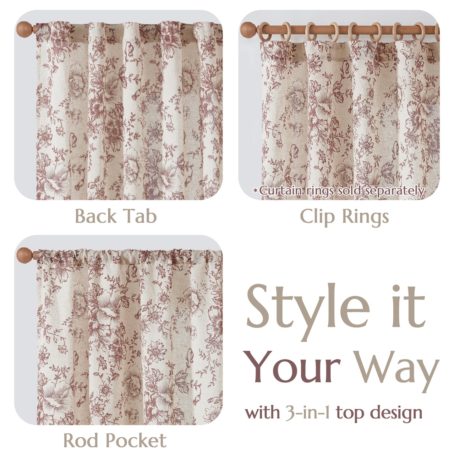 CURTAINKING Linen Curtains Floral Curtains for Living Room Printed Curtains Rod Pocket Back Tab Farmhouse Peony Flower Patterned Drapes Bedroom Window Curtain Set 2 Panels