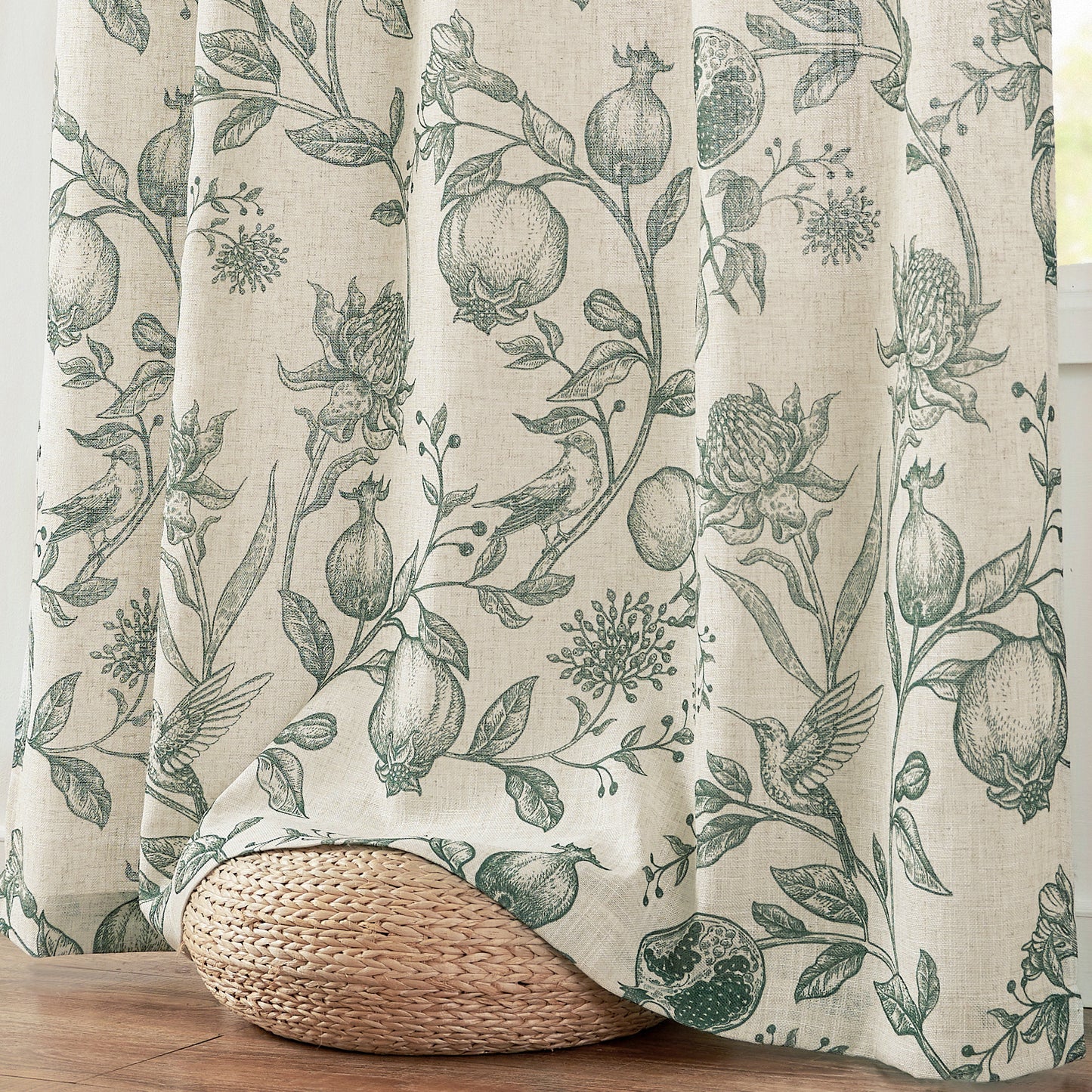 CURTAINKING Linen Curtains Floral Curtains for Living Room French Curtains Back Tab Light Filtering Toile Print Farmhouse Bedroom Curtains Window Curtain Set 2 Panels